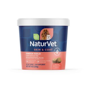 NaturVet Omega-Gold for Dogs and Cats, Skin and Coat Support, Bacon and Chicken Flavor, 90 Count