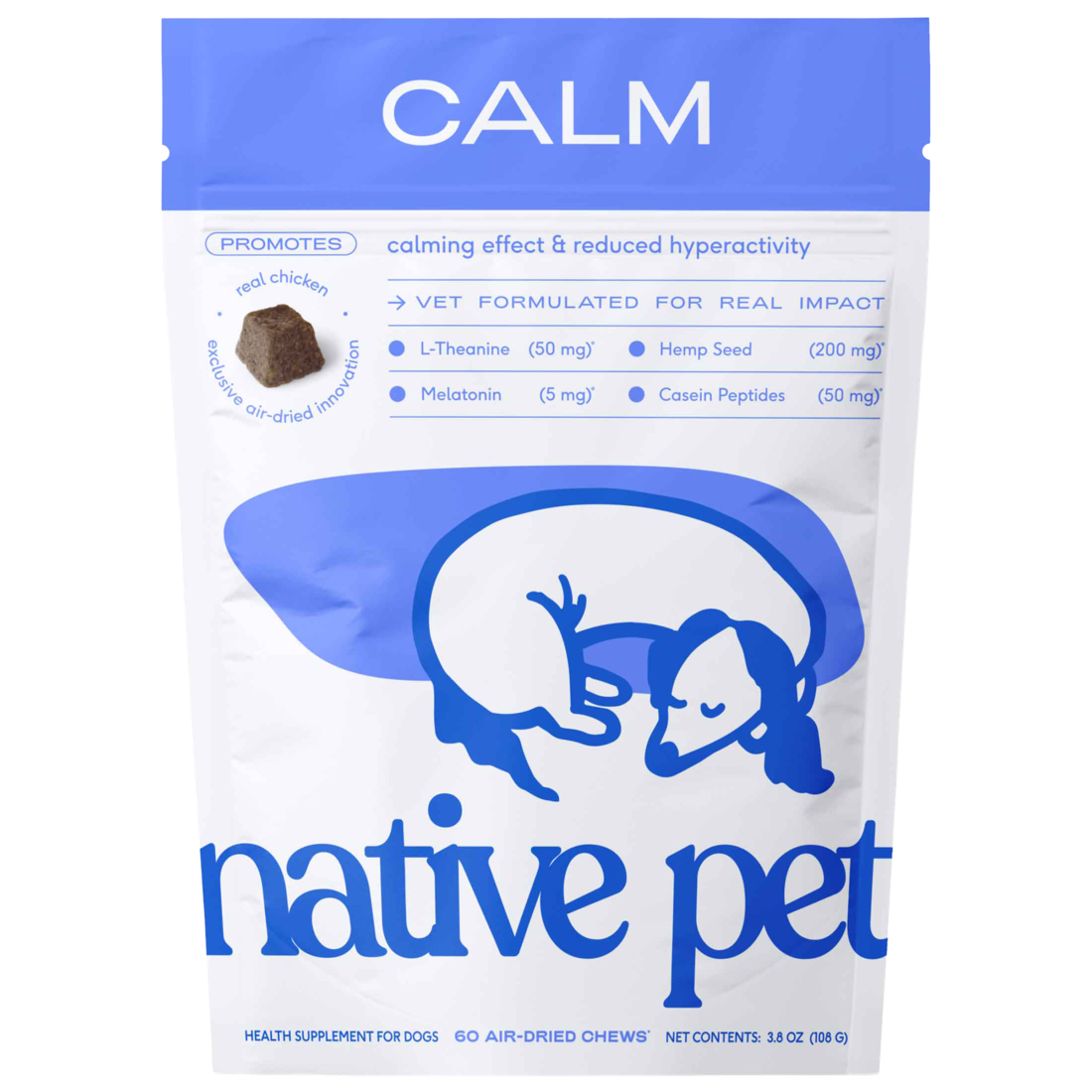 Native Pet Calm Dog Supplement, Air-Dried Chews for Stress & Anxiety Relief, 60 Count
