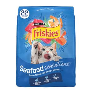 Purina Friskies Seafood Sensations Dry Cat Food, Salmon, Tuna, and Shrimp Flavors - 22 Pound Bag