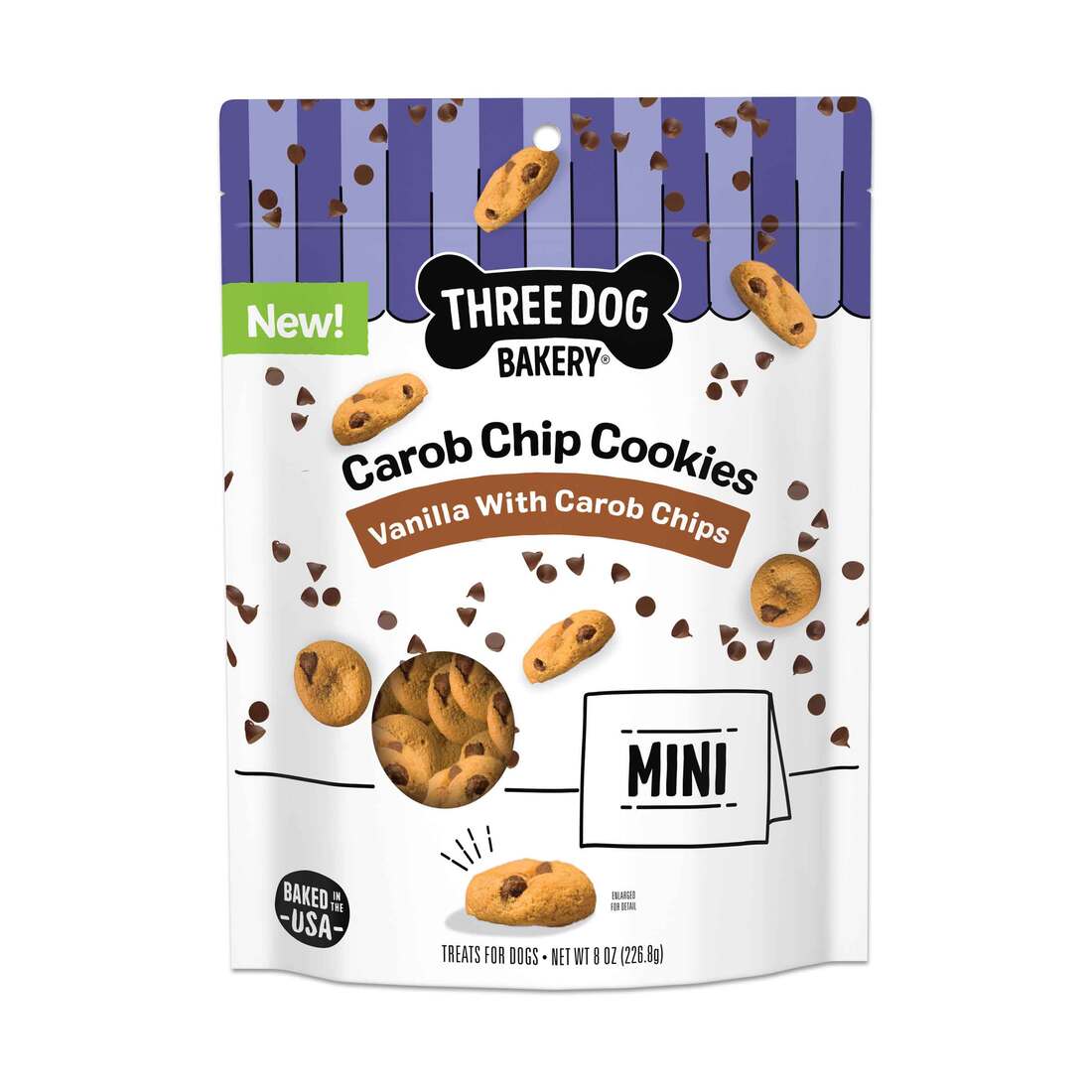 Three Dog Bakery Mini Carob Chip Cookies Dog Treat, 8 Ounces