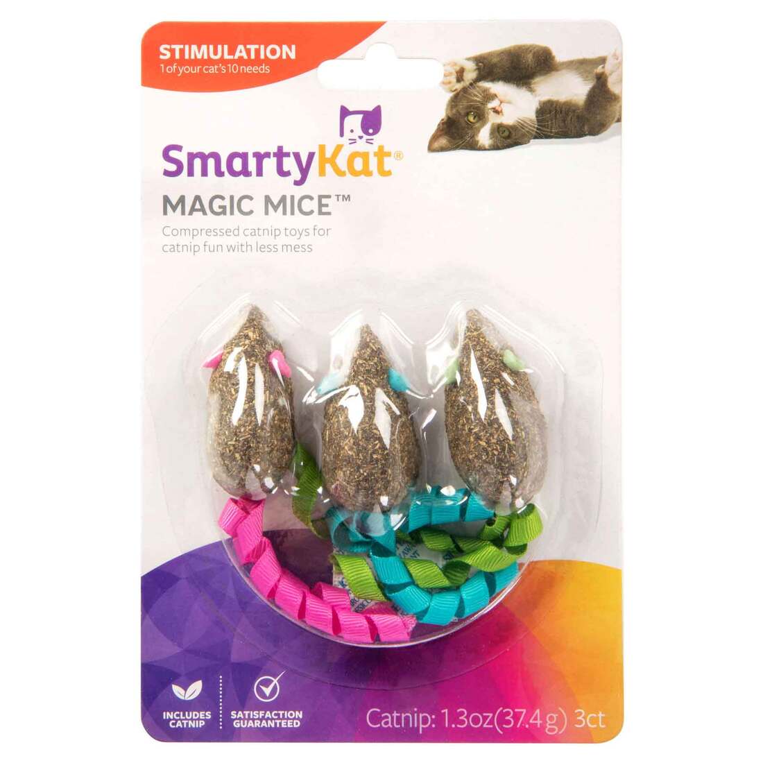 SmartyKat Magic Mice Compressed Catnip and Ribbon Cat Toys, Set of 3