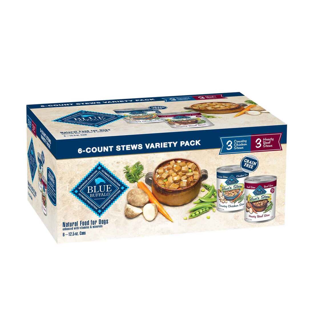 Blue Buffalo Blue's Stew Natural Wet Dog Food, Hearty Beef and Country Chicken Variety Pack, 12.5 Ou