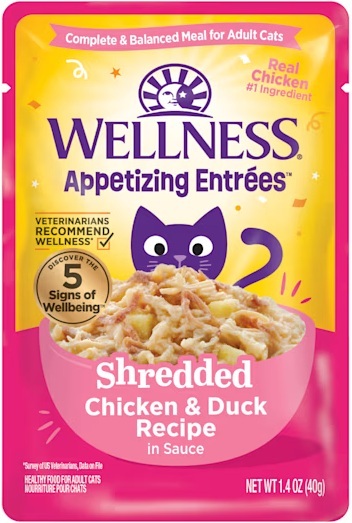 Wellness? Appetizing Entr??es? Shredded Chicken & Duck Recipe in Sauce Natural Wet Cat Food, 1.4 Ounc
