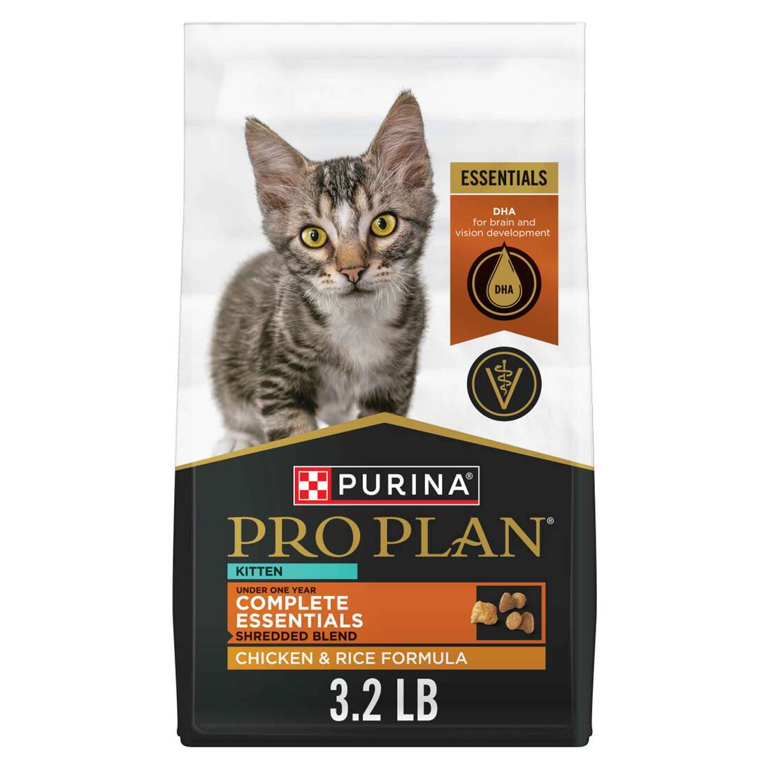 Purina Pro Plan Complete Essentials Shredded Blend Dry Kitten Food, Chicken and Rice Formula - 3.2 P
