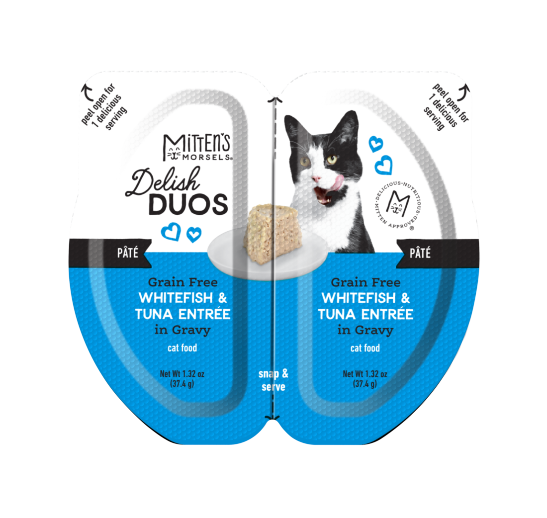 Mitten's Morsels Delish Duos Grain Free Pat?? Wet Cat Food, Whitefish and Tuna Entr??e In Gravy , 2.64