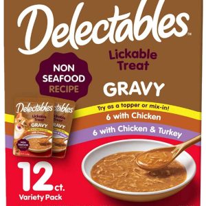 Hartz Delectables Gravy Lickable Cat Treats Variety Pack, Non Seafood, 1.4 Ounce Pouches, 12 Count