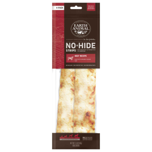 Earth Animal No-Hide Strips Beef Recipe Natural Rawhide Alternative Dog Chew Treat, 4 Pack