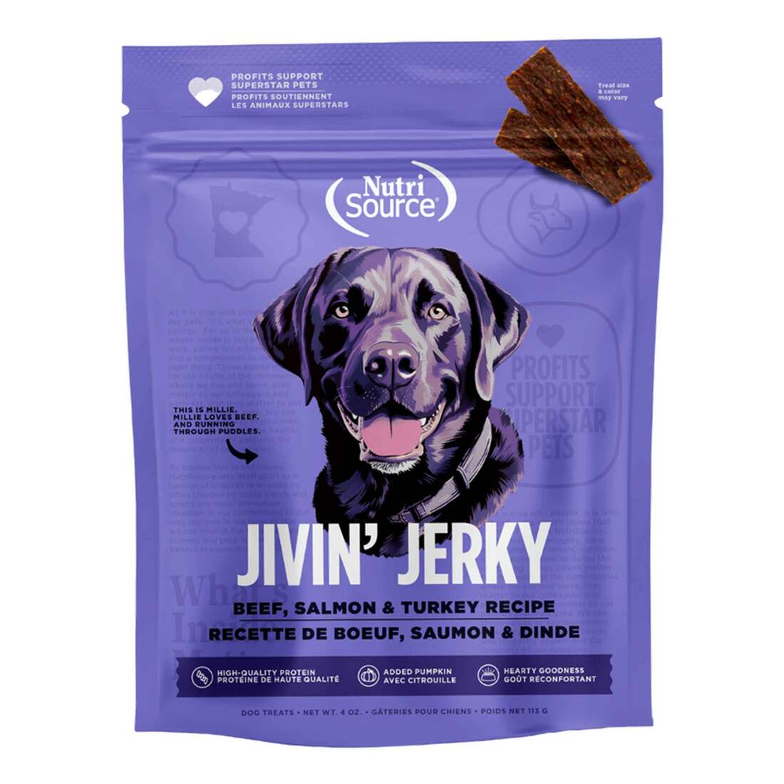 NutriSource Jivin' Jerky Dog Treat, Wild Boar, Turkey & Salmon, 4 Ounces