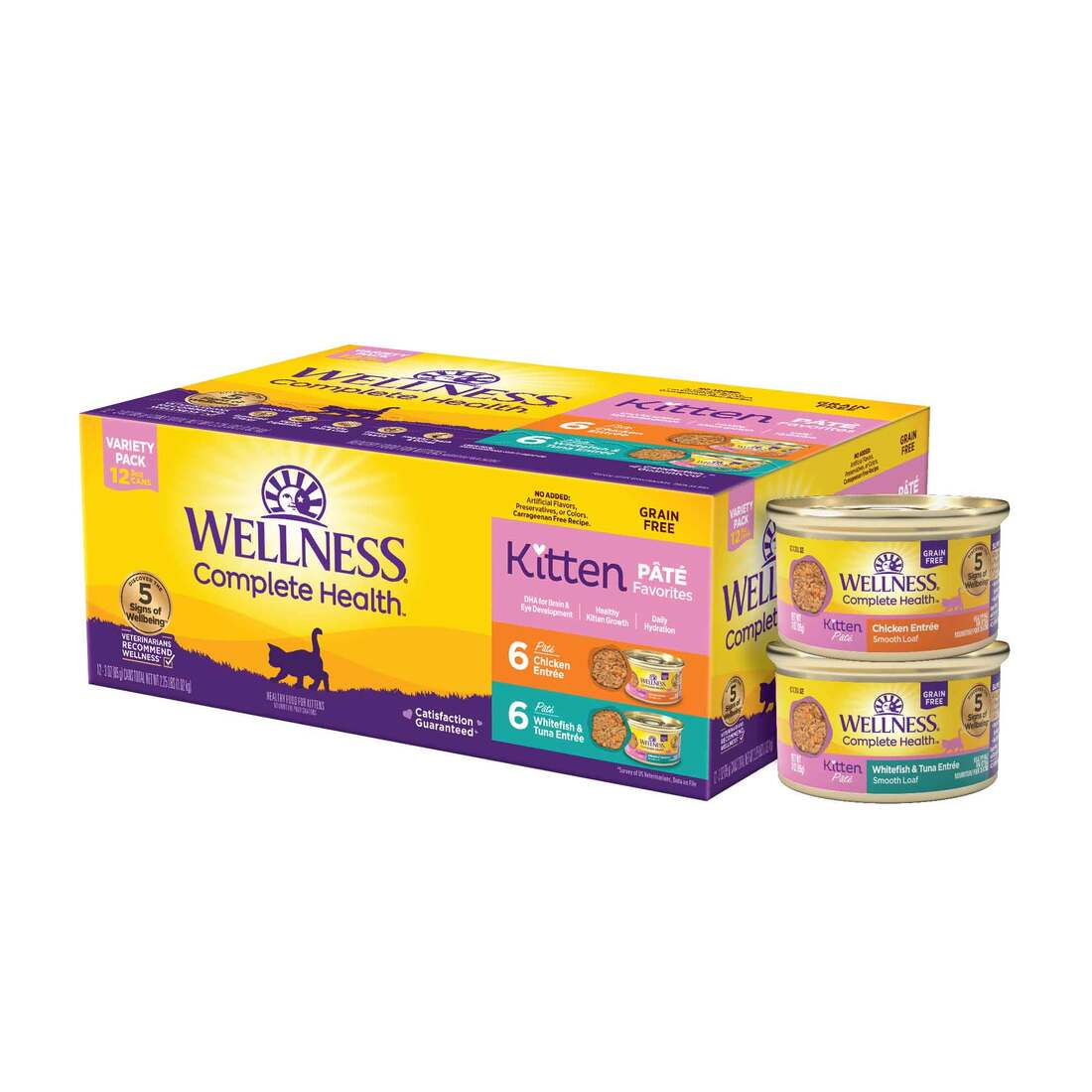 Wellness Complete Health Natural Wet Cat Food, Kitten Whitefish & Tuna and Chicken Pate Variety Pack