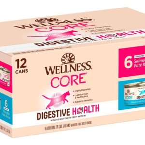 Wellness CORE Natural Wet Cat Food, Digestive Health Salmon & Whitefish Pate Variety Pack (12), 3 Ou