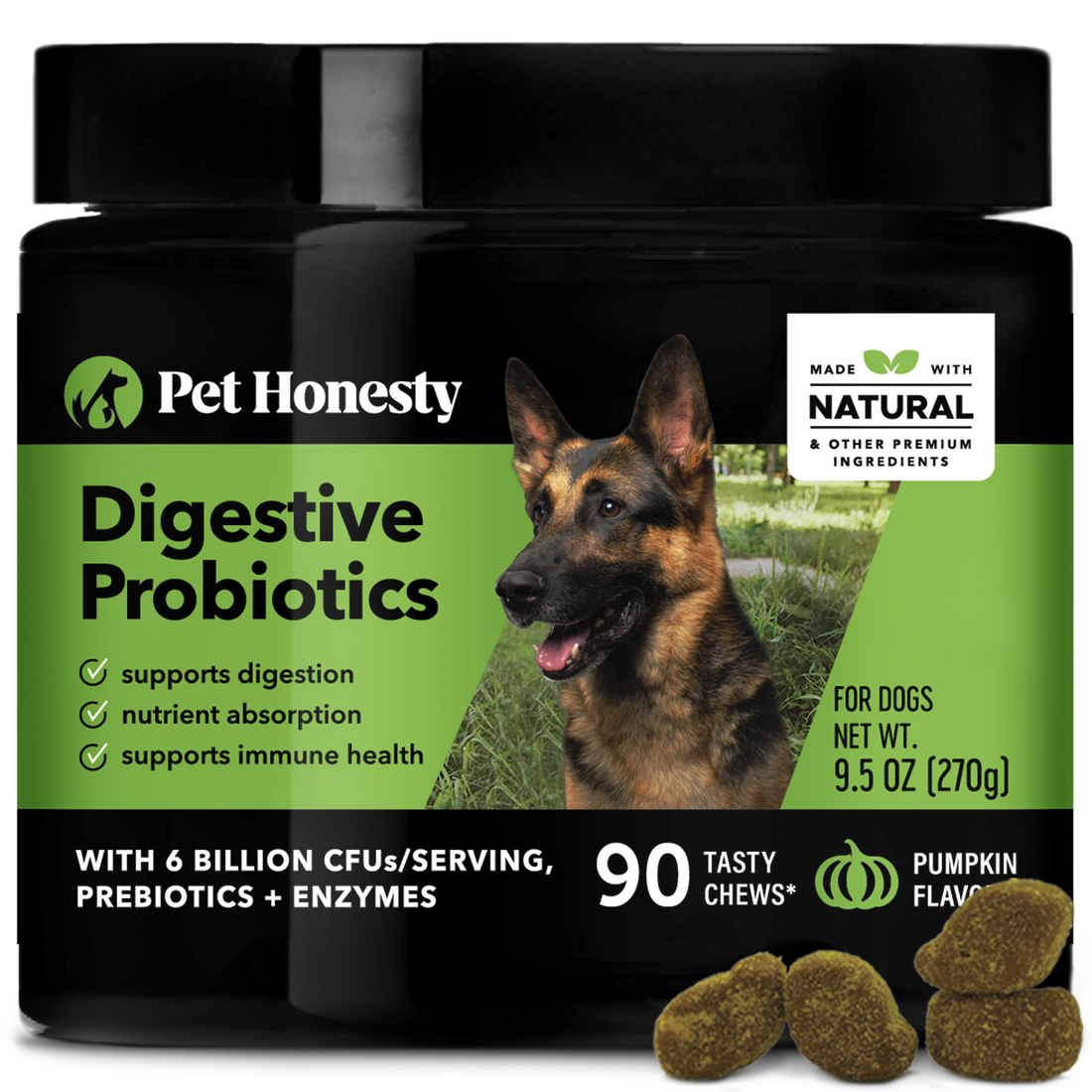 Pet Honesty Digestive Probiotics for Dogs, Pumpkin Flavor, 90 Chews