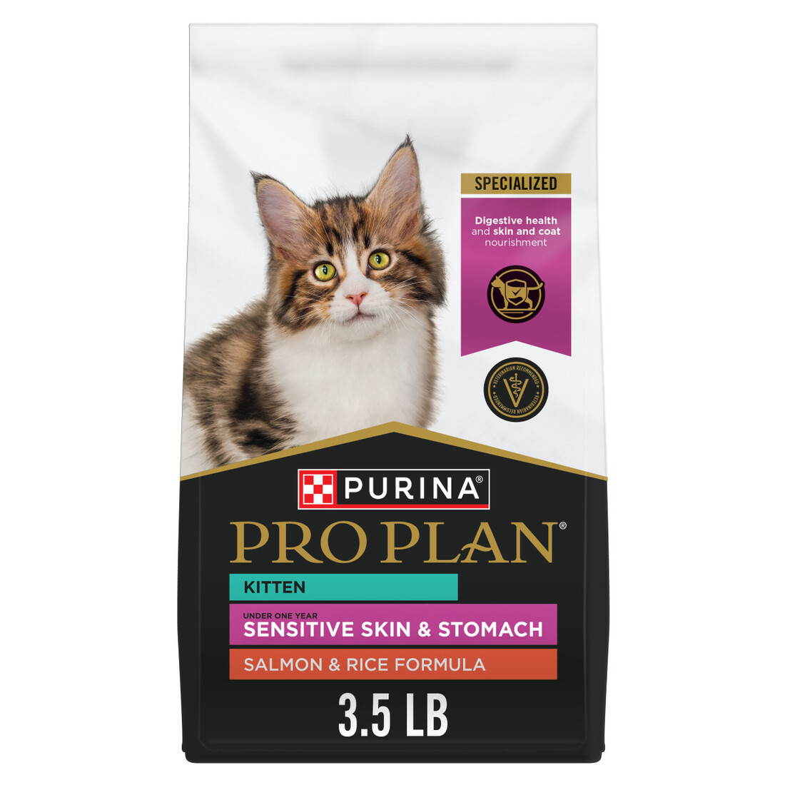 Purina Pro Plan Kitten Sensitive Skin and Stomach Dry Cat Food, Salmon and Rice Formula