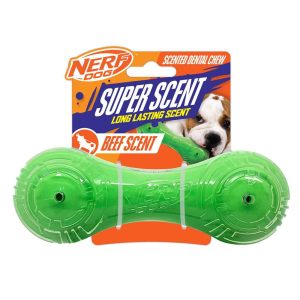 Nerf Super Scent Barbell Beef Dog Toy, 7 Inches