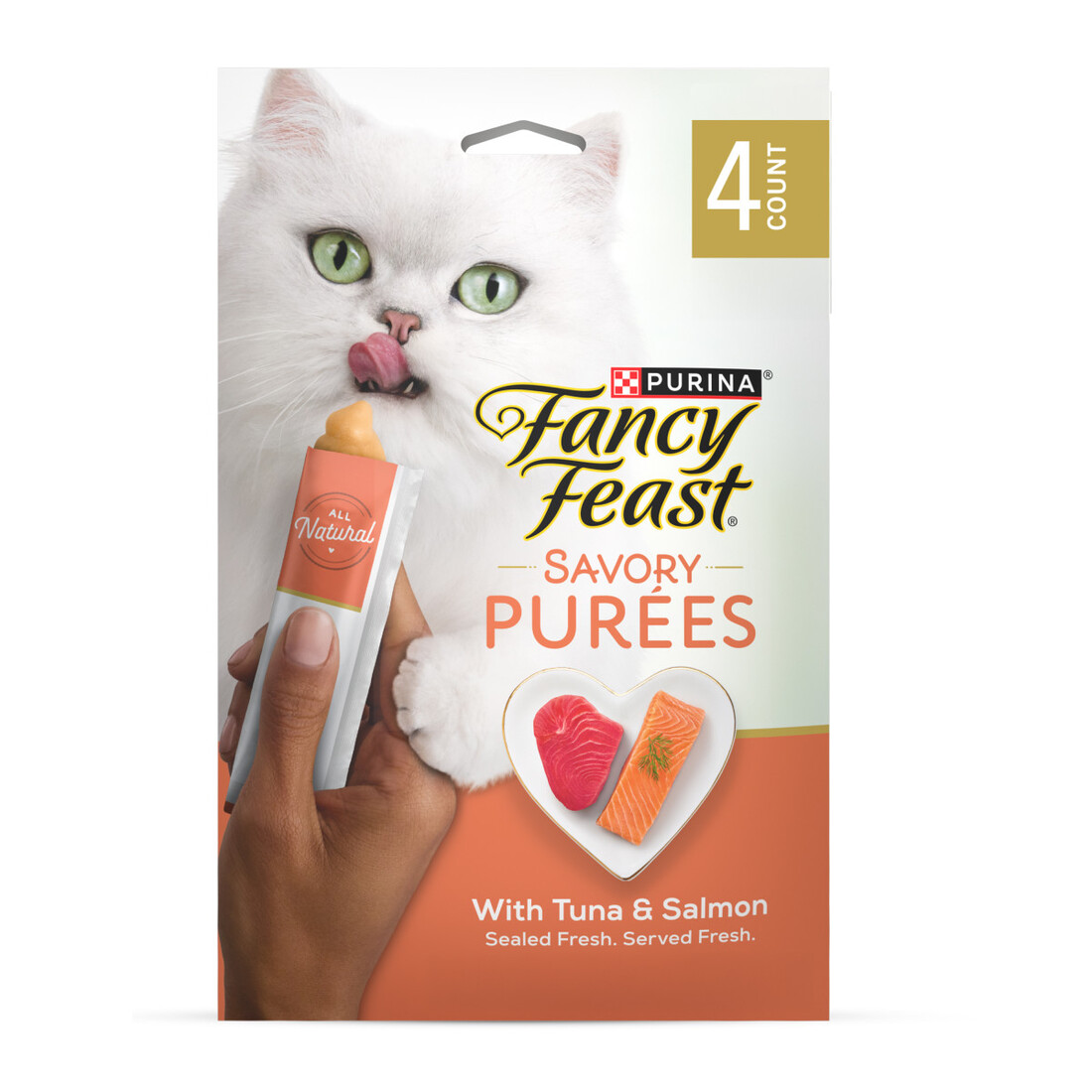 Purina Fancy Feast Squeezable Cat Treats Tube, Savory Puree Naturals With Natural Salmon & Tuna in D