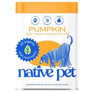 Native Pet Organic Fiber Dog Supplement Powder, Digestive Health for Dogs, Pumpkin, 8 Ounces