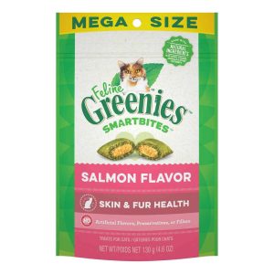 FELINE GREENIES SMARTBITES Skin & Fur Crunchy and Soft Natural Cat Treats, Salmon Flavor, 4.6 Ounce
