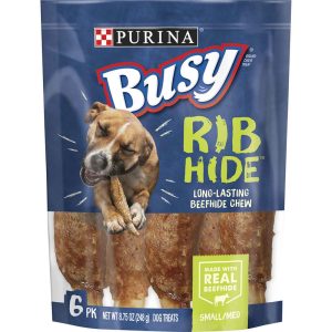 Purina Busy Small/Medium Breed Dog Rawhide Treat, Rib Hide - 6 Count Pouch