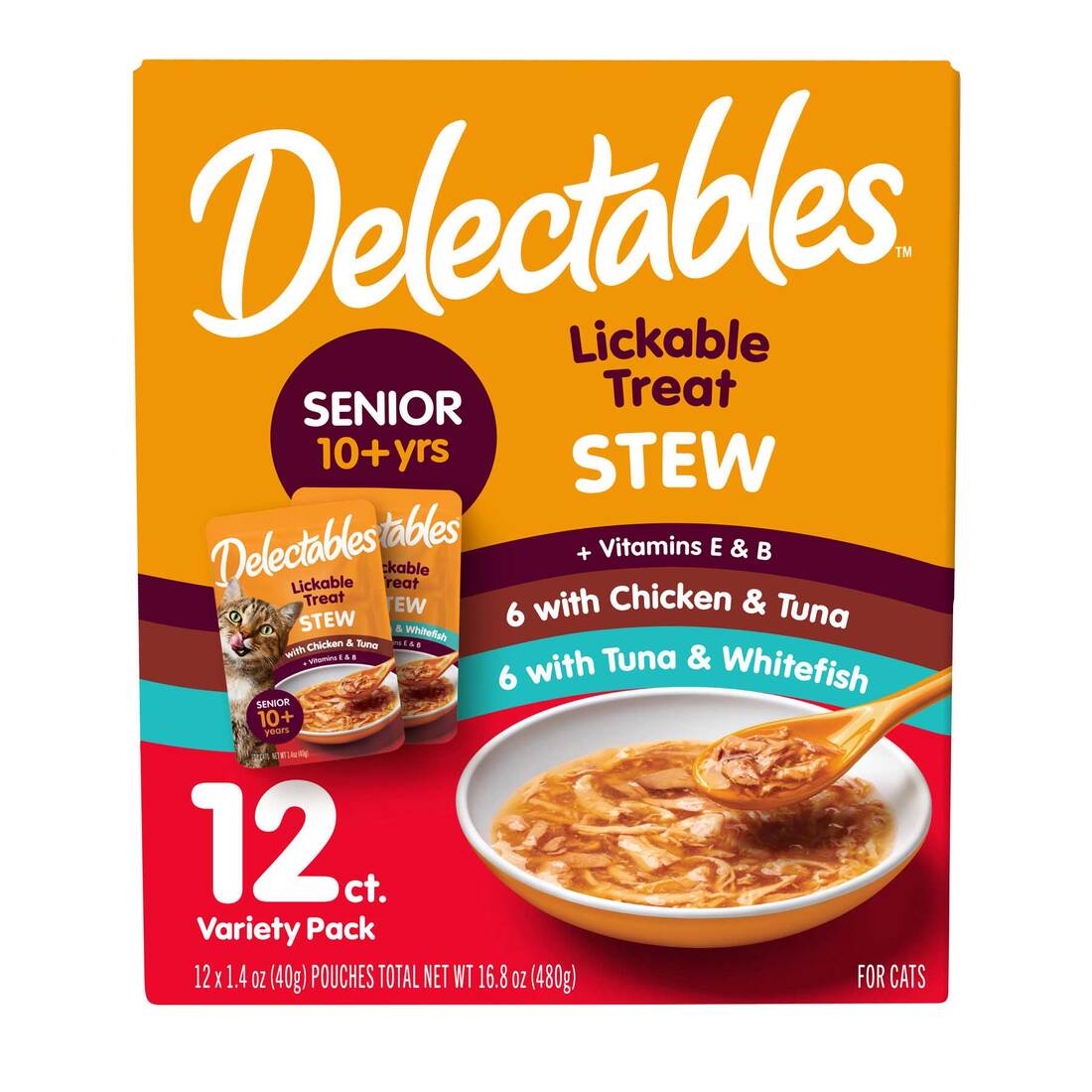 Hartz Delectable Cat Treat Stew- Senior 10+ Variety Pack, 16.8 Ounces, 12 Pack