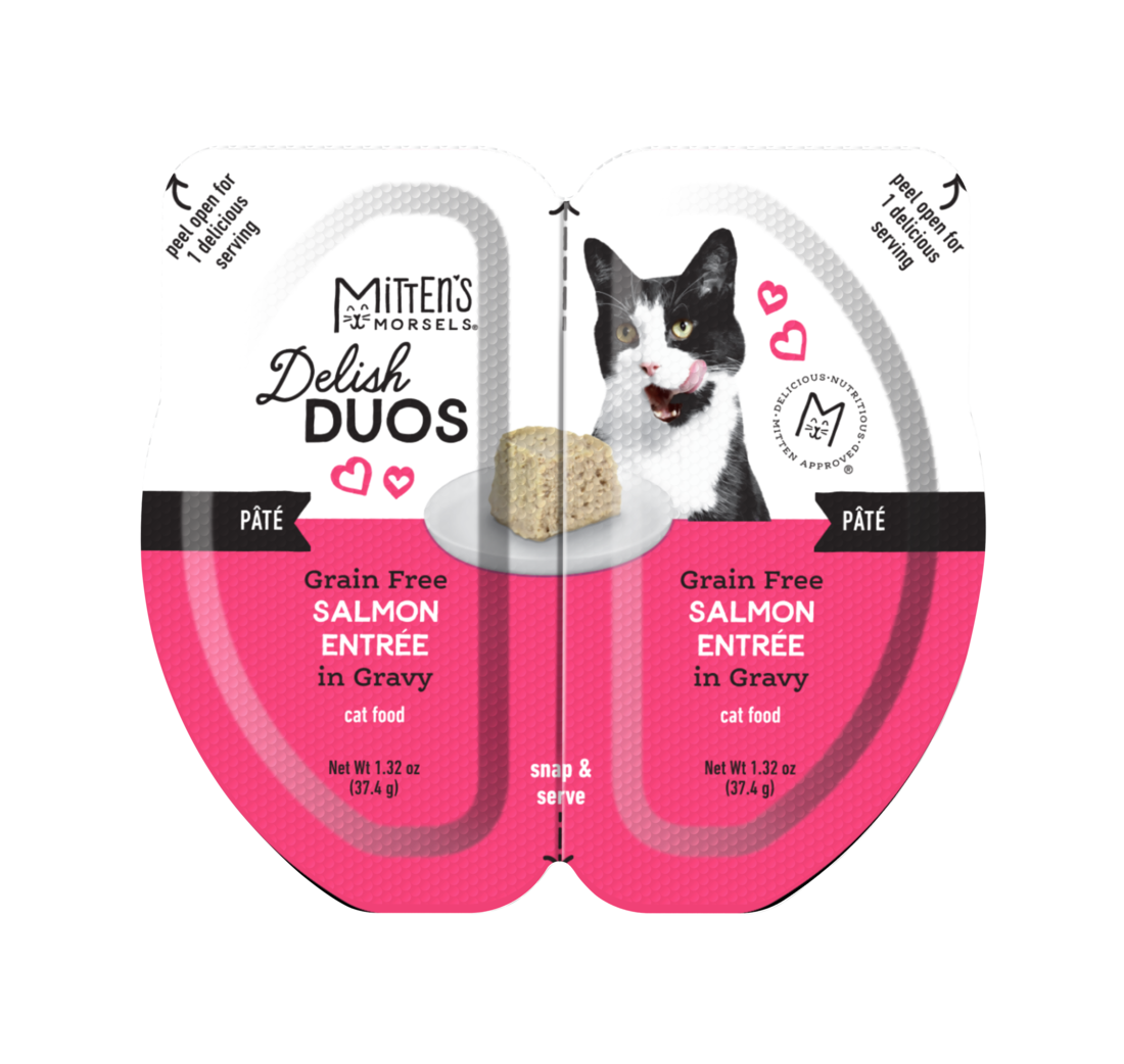 Mitten's Morsels Delish Duos Grain Free Pat?? Wet Cat Food, Salmon Entr??e In Gravy, 2.64 Ounces