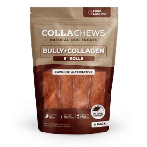CollaChews Bully Collagen Roll Dog Treats, 6 Inches, 4 Pack