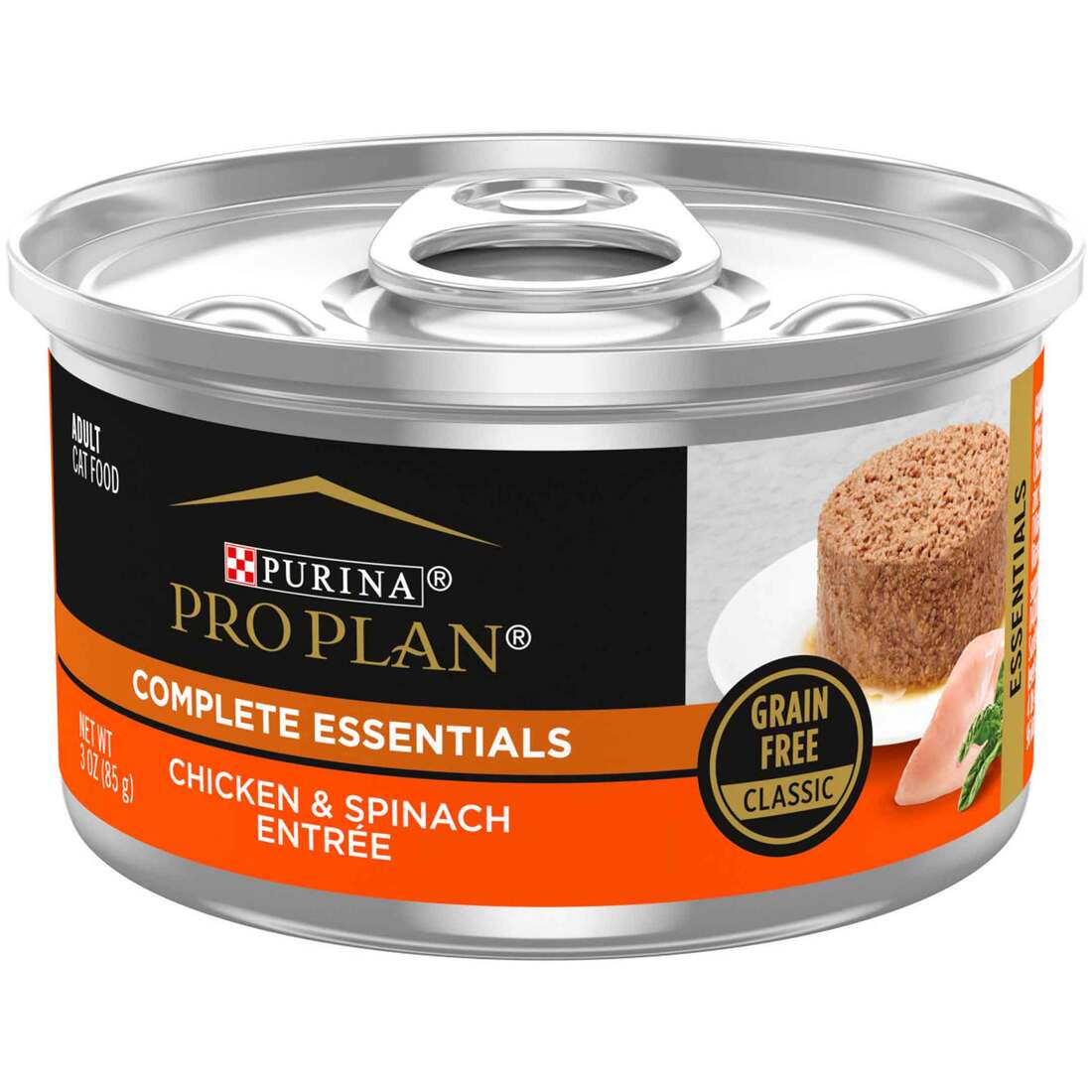 Purina Pro Plan COMPLETE ESSENTIALS Wet Cat Food, Grain Free Chicken & Spinach Pate, 3 Ounces