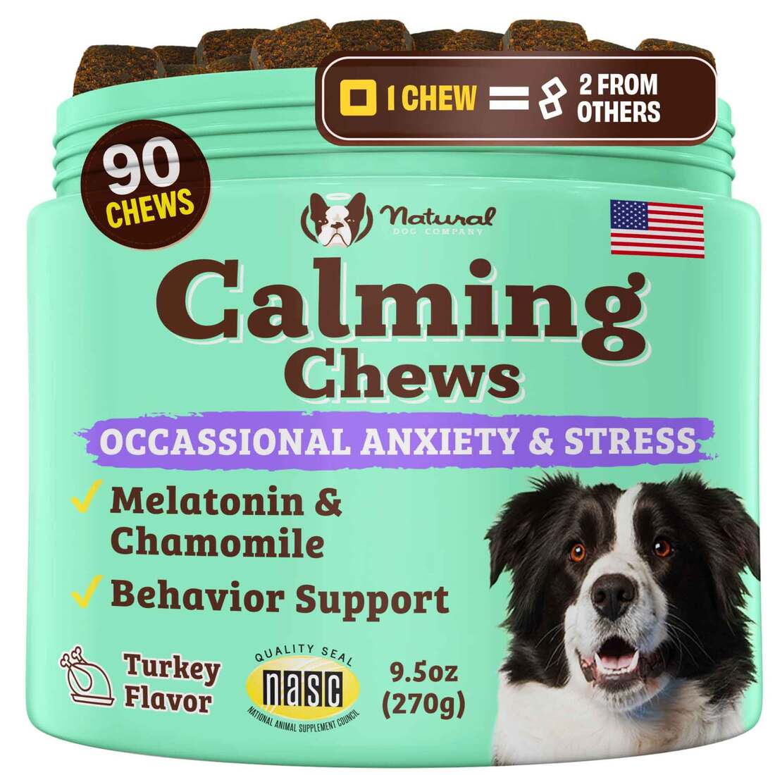 Natural Dog Company Calming Chews for Dogs, Stress Support, 90 Count