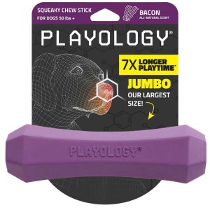 Playology Bacon Scented Squeaky Chew Stick Dog Toy, Large