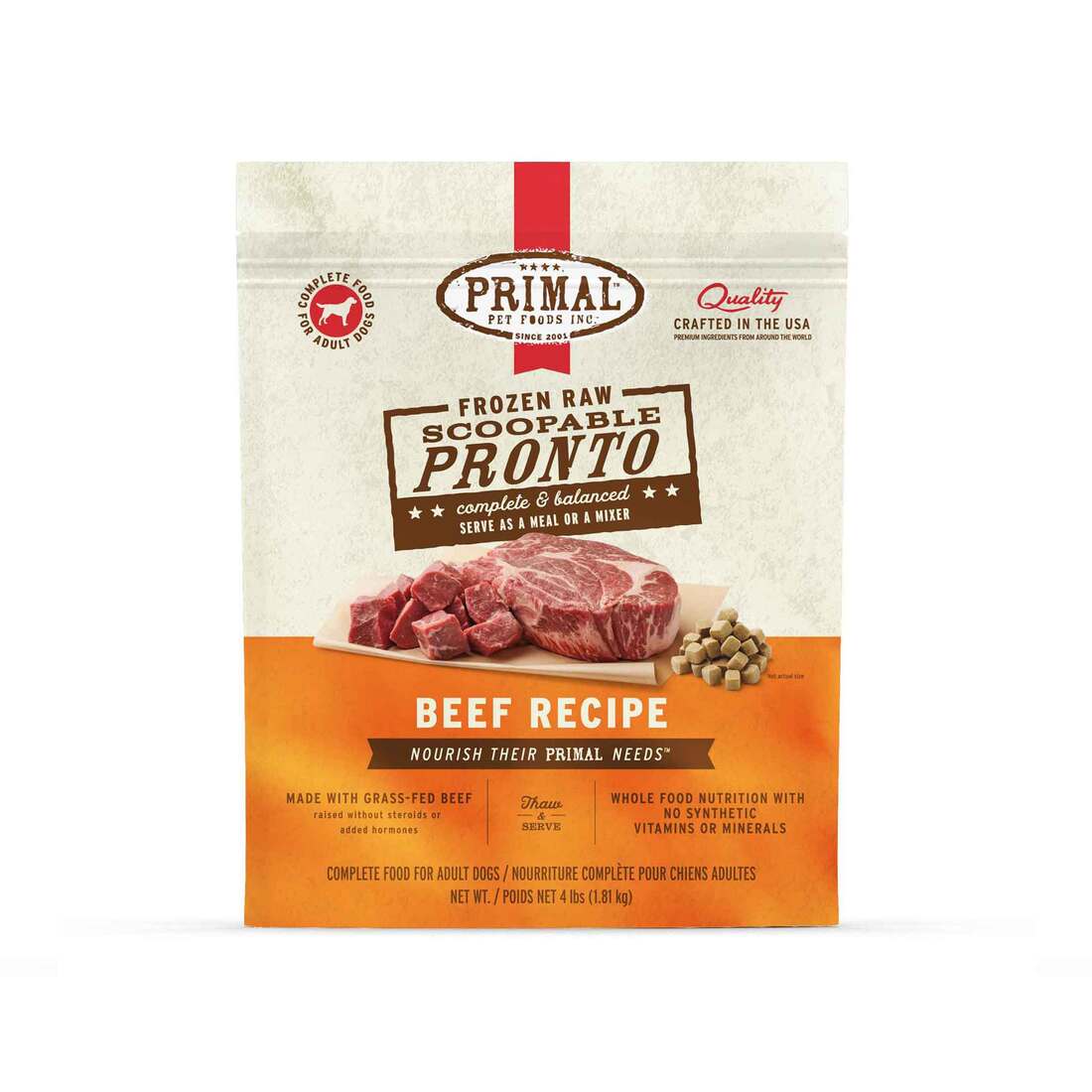 Primal Pet Foods Canine Frozen Raw Pronto Beef Formula, 4 Pounds - Not Available For Delivery