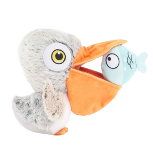 Bark Big Bill & Beak-a-boo Fish Pelican Bird Fish Plush Dog Toy, Small/Medium